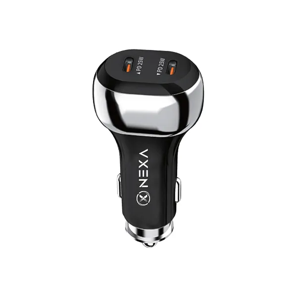 شارژر فندکی 50 وات نکسا مدل R225 دو پورت USB-C فست شارژ PD و PPS