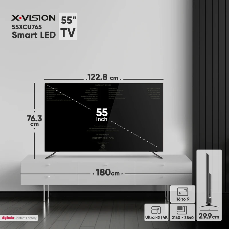 تلویزیون UHD 4K هوشمند ایکس ویژن مدل XCU775 سایز 55 اینچ